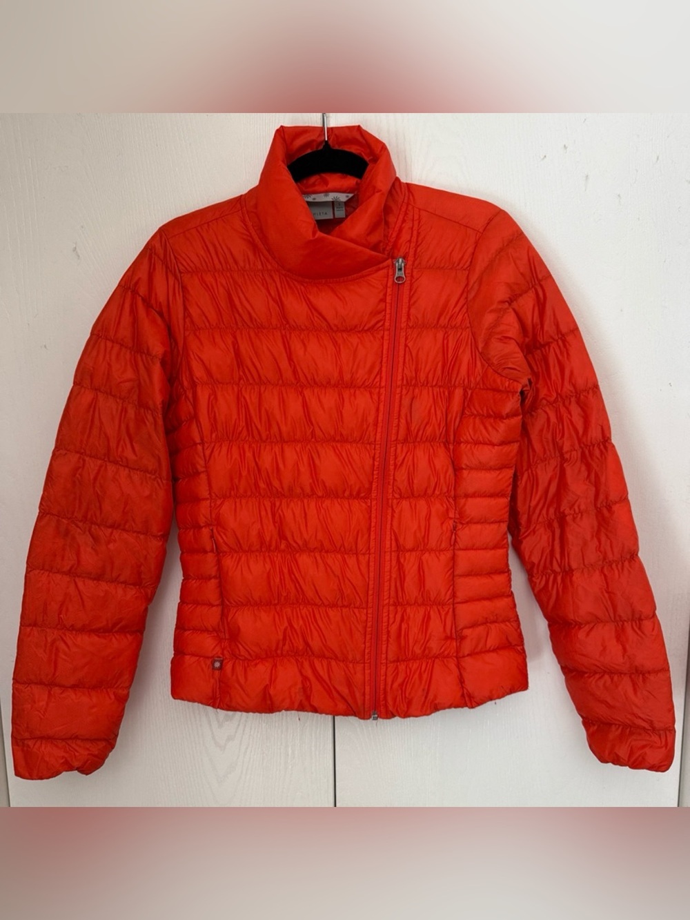 Athleta Orange Downalicious Goose Down Quilted Puffer Jacket Size Small